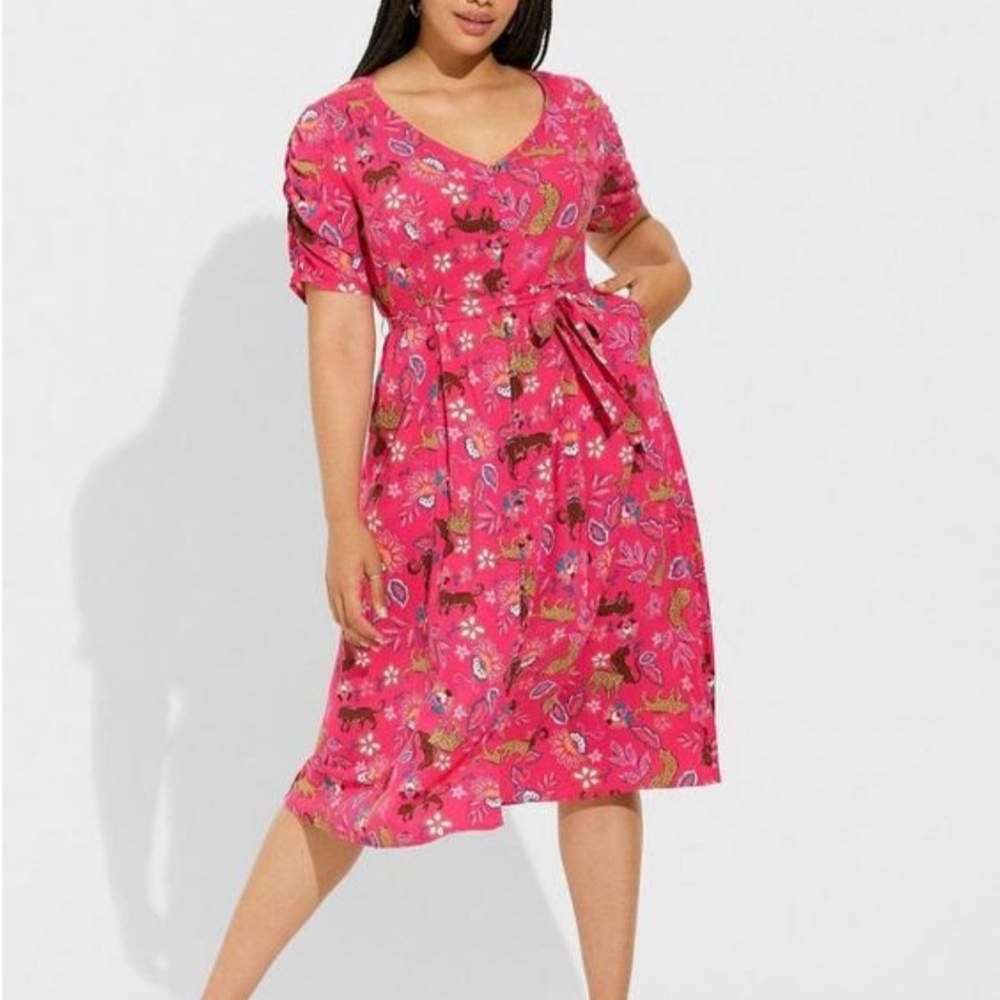 Torrid Pink Midi Rayon Dress